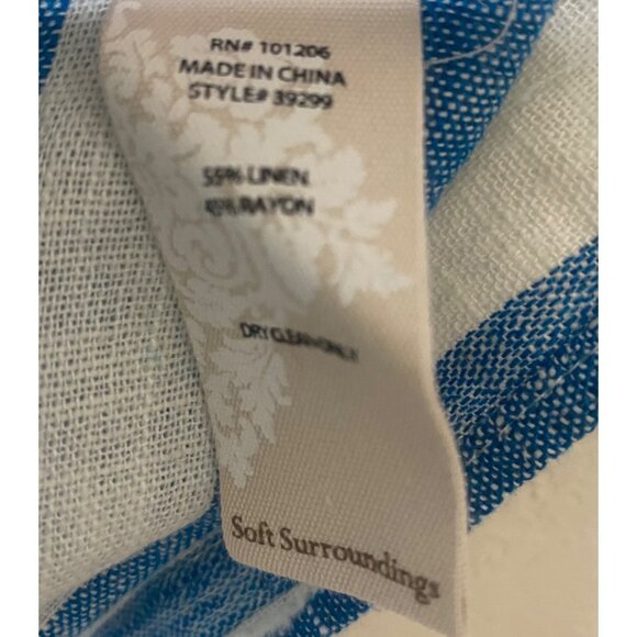 Soft Surroundings Linen Blend  Cold-Shoulder Top PXL Blue White Striped Short Sl - Picture 6 of 12